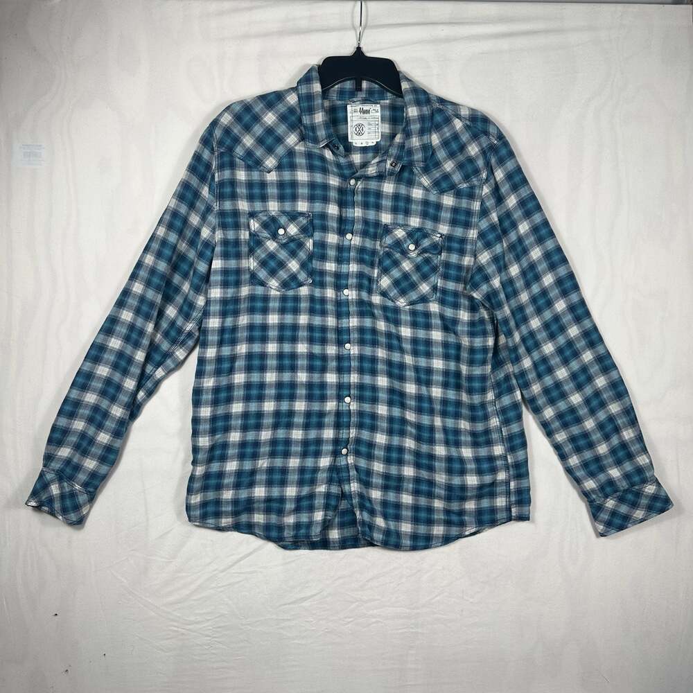 44MM Blue Plaid Long Sleeve Pearl Snap Western Shirt